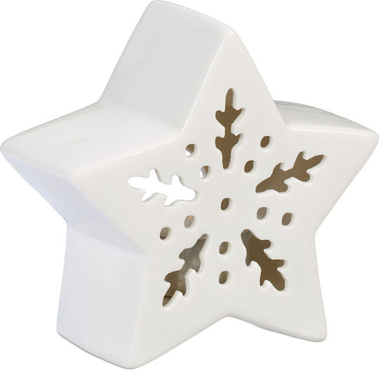 Relaxdays Lumânare Și Suport Pentru Lumânare De Crăciun Ceramic Alb 12x11cm
