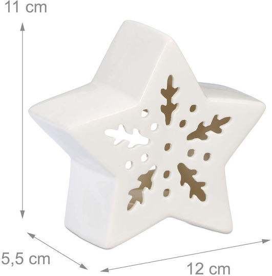 Relaxdays Lumânare Și Suport Pentru Lumânare De Crăciun Ceramic Alb 12x11cm