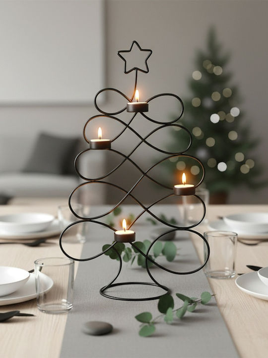 Home&Styling Collection Χριστουγεννιάτικο Μεταλλικό Κηροπήγιο Μαύρο 49x29.5εκ.