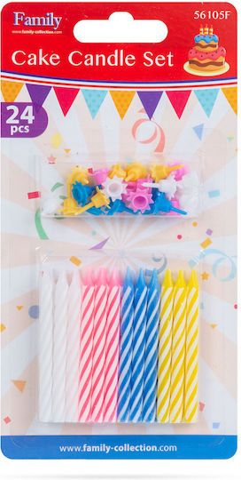 Set Lumanări De Tort 24 Bucăți 7 Cm Galbene Albastre Roz Albe Petrecere De Ziua De Naștere
