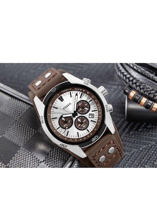 Fossil Ανδρικό Ρολόι 45mm Χρονογράφος Μπαταρίας με Μαύρο Μεταλλικό Μπρασελέ