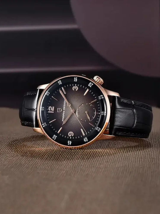 Men's Automatic Watch with Black Leather Strap