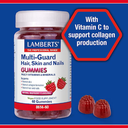 Lamberts Multi-guard Haare Haut & Nägel Multivitamin für die Haare das Haut & die Nägel Himbeere 60 Gummibärchen