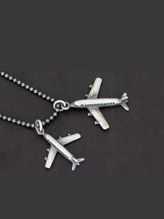 Pandantiv Avion Argint 925 Handmade Șnur Piele Ecologică 45cm