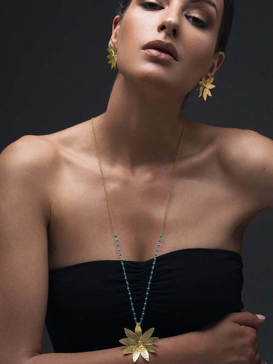 Pendant Flower Daisy Handmade Gold Plated Silver 925 Chain 90cm