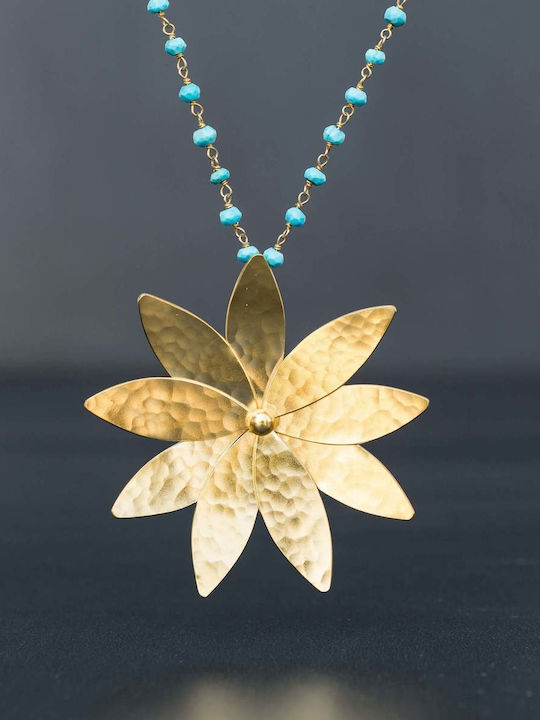 Pendant Flower Daisy Handmade Gold Plated Silver 925 Chain 90cm