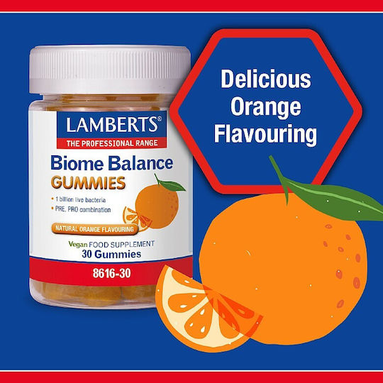 Lamberts Biome Balance Gummies Добавка с Пробиотици и Пребиотици 30 Желета Портокал