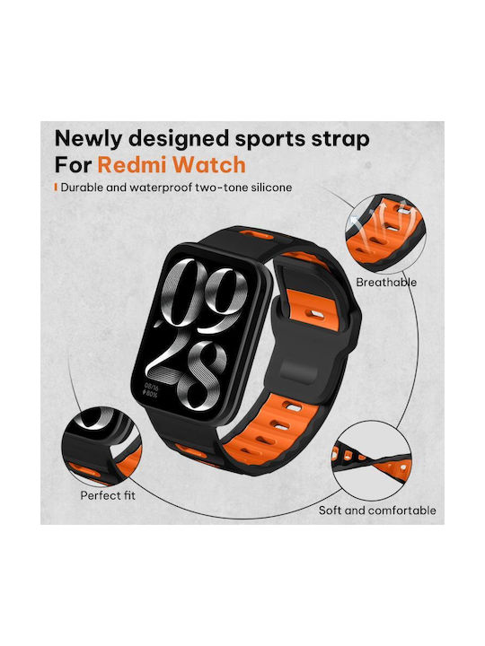 Xiaomi Band 9 Pro Redmi Watch 6 5 Xdfind Flat-head Dual-color Silicone Watch Band Black+orange