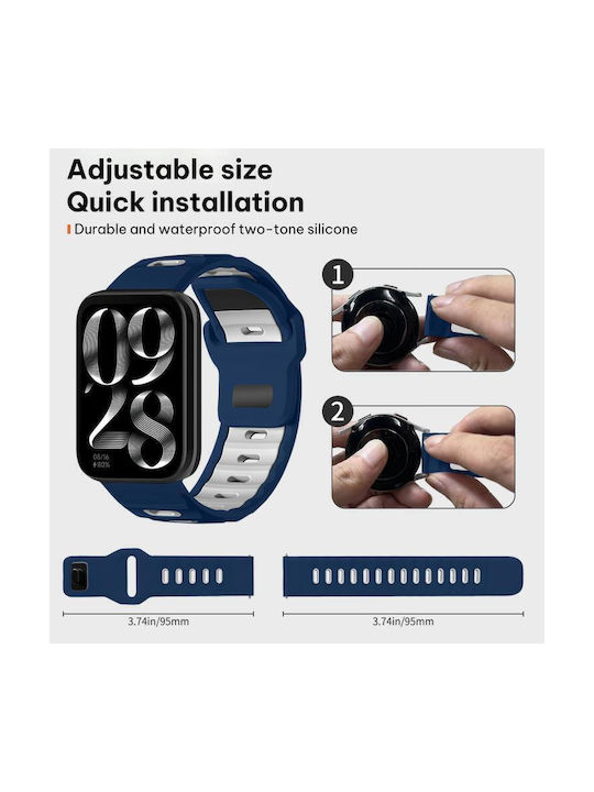 Xiaomi Band 9 Pro Redmi Watch 6 5 Xdfind Flat-head Dual-color Silicone Watch Band Navy Blue+white