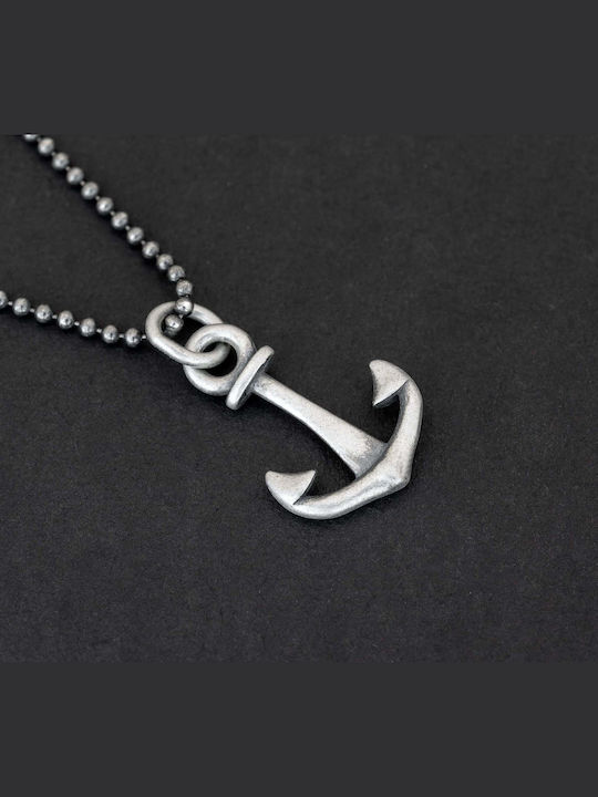 Men's Necklace Anchor Handmade Silver 925 Chain Bead 50cm