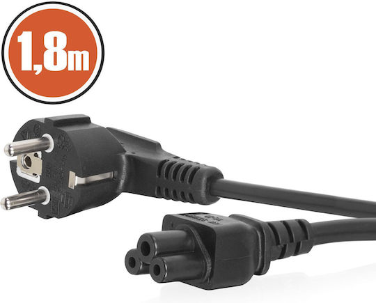 Laptop Power Cable Iec C5 To Schuko 90° 1.8m 16a 250v Black