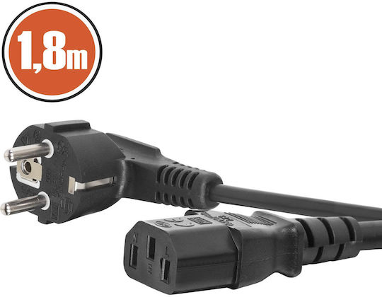 Iec C13 To Schuko 90° Power Cable 1.8m 16a 250v 3x0.75mm Black