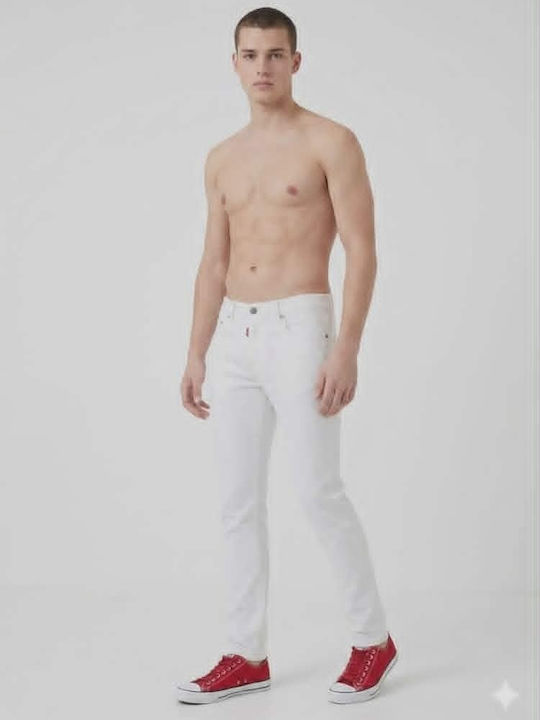 Men's Jeans Pants Elastic with Slim Fit White