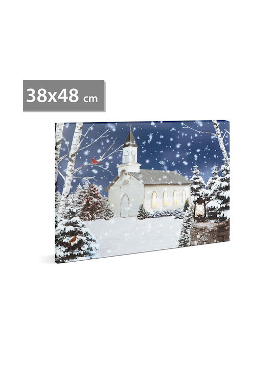 Pictură Peisaj De Iarnă De Crăciun Cu Iluminare LED 48 X 38 Cm Decor De Perete Lumină Alb Cald 2 X Baterii AA