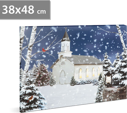 Led Christmas Winter Landscape Painting 48 X 38 Cm Wall Decor Warm White Light 2 X Aa Batteries