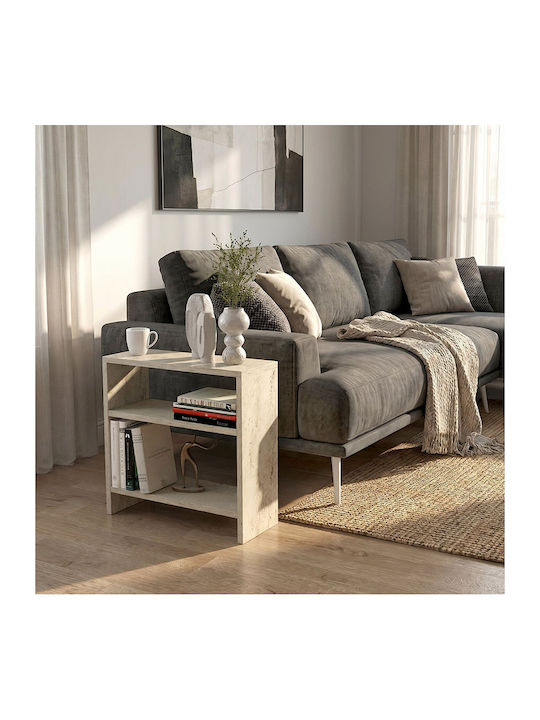 Rectangular Side Table Silvanus Wooden Travertine W51xD17.5xH49cm