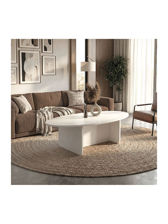 Oval Central Coffee Table Ravey Wooden White L120xW60xH39.6cm