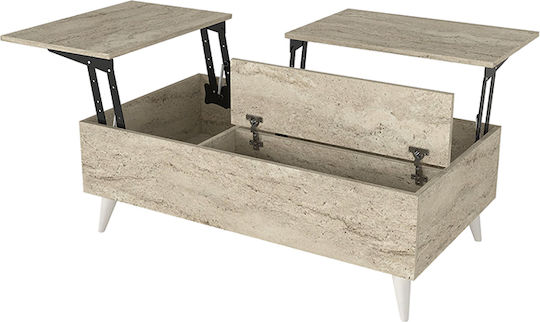 Rectangular Side Coffee Table Roy Wooden with Lifting Mechanism Travertine 2 Pieces W121xD69xH40cm