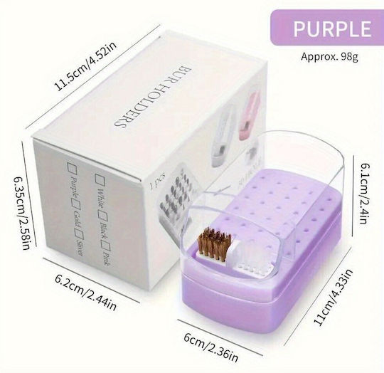 Box 30 Slots Nail Drill Bits & Cleaning Brush Purple