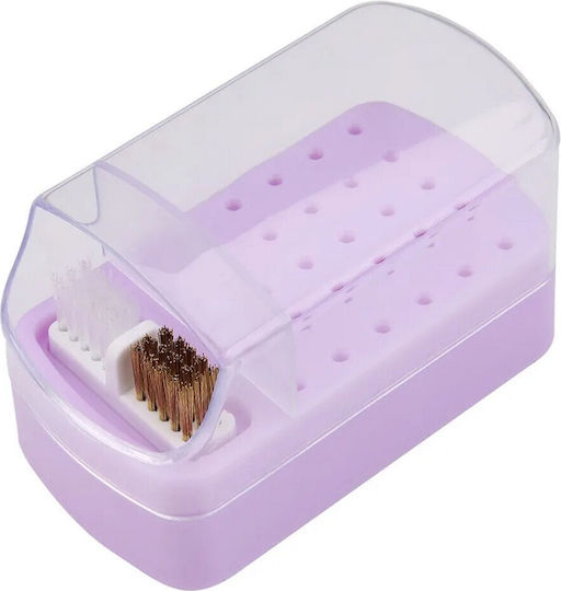 Box 30 Slots Nail Drill Bits & Cleaning Brush Purple