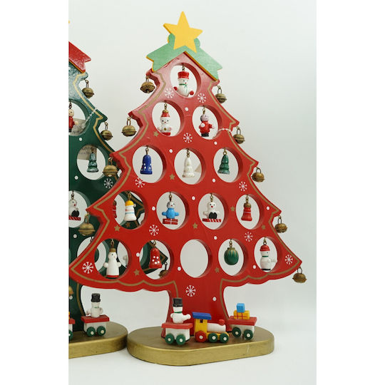 Christmas Decoration Tree Red 15 Cavities Ornaments 25.5 Cm X 33 Cm Wood Alista Home