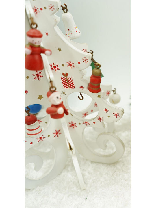 Arbore Decorativ De Crăciun Alb 6 Compartimente Ornamente 12 Cm X 20 Cm Lemn Alista Home