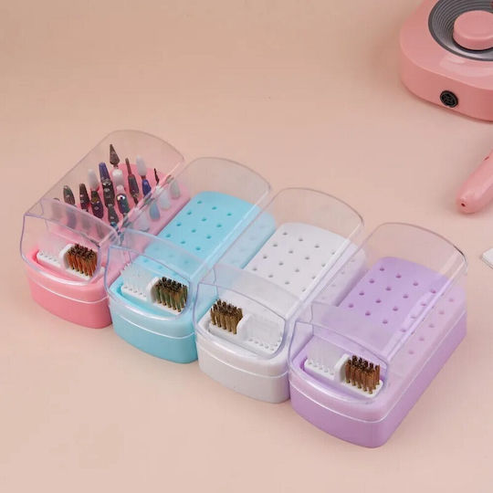 Box 30 Slots Nail Drill Bits & Cleaning Brush Purple