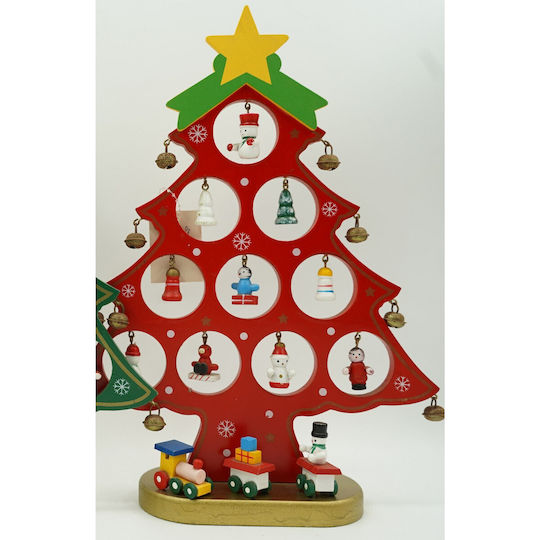 Christmas Decoration Tree Red 10 Cavities Ornaments 20.5 Cm X 28 Cm Wood Alista Home