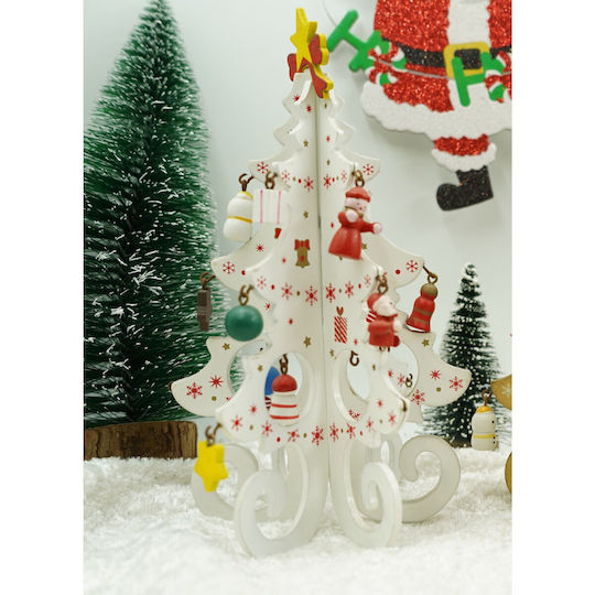 Arbore Decorativ De Crăciun Alb 6 Compartimente Ornamente 12 Cm X 20 Cm Lemn Alista Home
