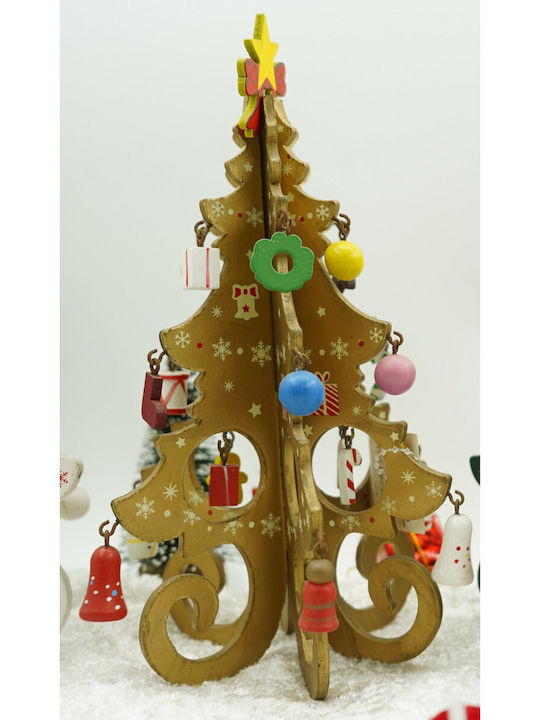 Arbore Decorativ De Crăciun Auriu 6 Cavități Ornamente 12 Cm X 20 Cm Lemn Alista Home