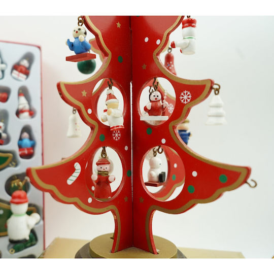 Christmas Decoration Tree Red 8 Cavities Ornaments 18.5 Cm X 25 Cm Wood Alista Home