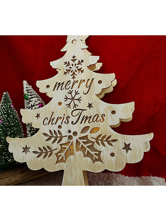 Arbore Decorativ De Crăciun Iluminat Design Cu Inscripție "Merry Christmas" Alb Lungime 11 Cm Lățime 5 Cm Înălțime 30 Cm Lemn Interior Exterior