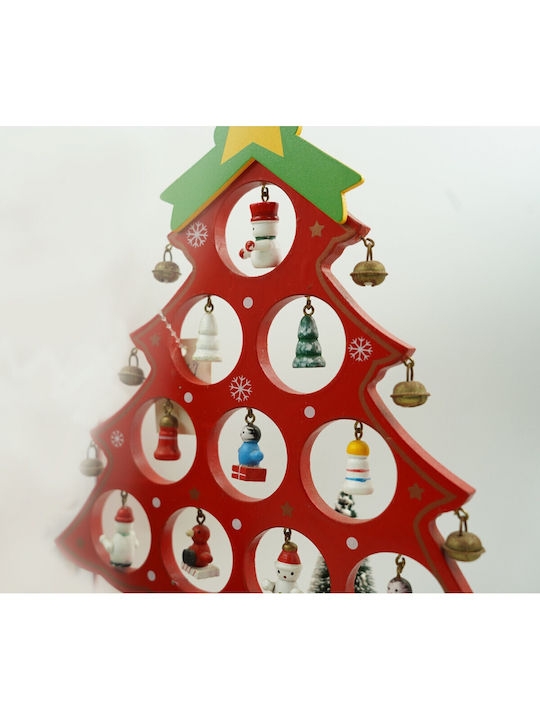 Arbore De Crăciun Roșu 10 Bucăți Ornamente 20,5 Cm X 28 Cm Lemn Alista Home