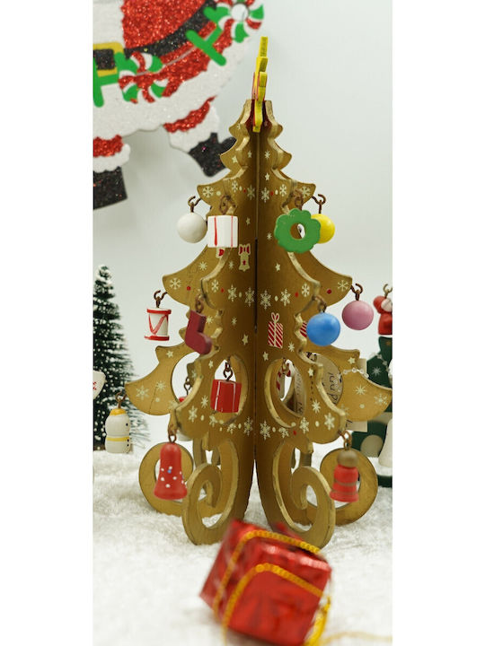 Arbore Decorativ De Crăciun Auriu 6 Cavități Ornamente 12 Cm X 20 Cm Lemn Alista Home