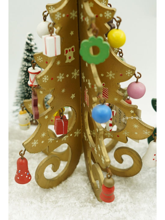Arbore Decorativ De Crăciun Auriu 6 Cavități Ornamente 12 Cm X 20 Cm Lemn Alista Home