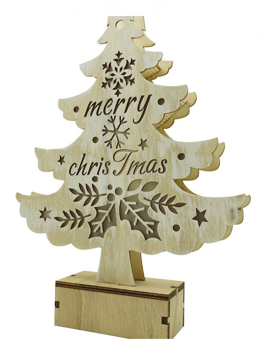 Arbore Decorativ De Crăciun Iluminat Design Cu Inscripție "Merry Christmas" Alb Lungime 11 Cm Lățime 5 Cm Înălțime 30 Cm Lemn Interior Exterior