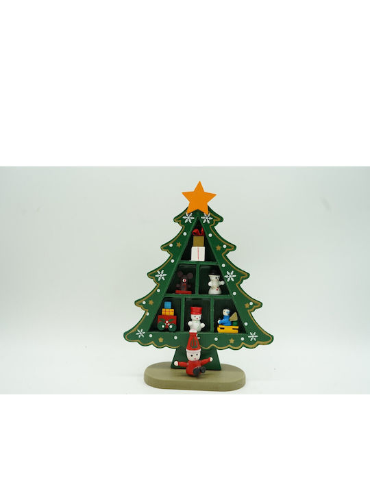 Arbore Decorativ De Crăciun Verde 3 Rânduri Ornamente 12 Cm X 18 Cm Lemn Alista Home