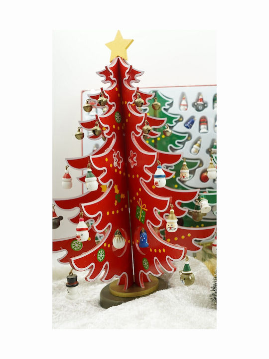 Arbore De Crăciun Roșu Alb 15 Bucăți Ornamente 25,5 Cm X 33 Cm Lemn Alista Home