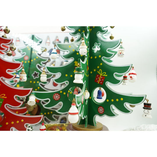 Christmas Decoration Tree Green White 15 Cavities Ornaments 25.5 Cm X 33 Cm Wood Alista Home
