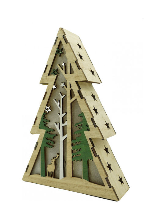 Arbore Decorativ De Crăciun Iluminat Design Peisaj De Iarnă Maro Lungime 14 Cm Lățime 5 Cm Înălțime 20 Cm Lemn Pentru Interior Și Exterior