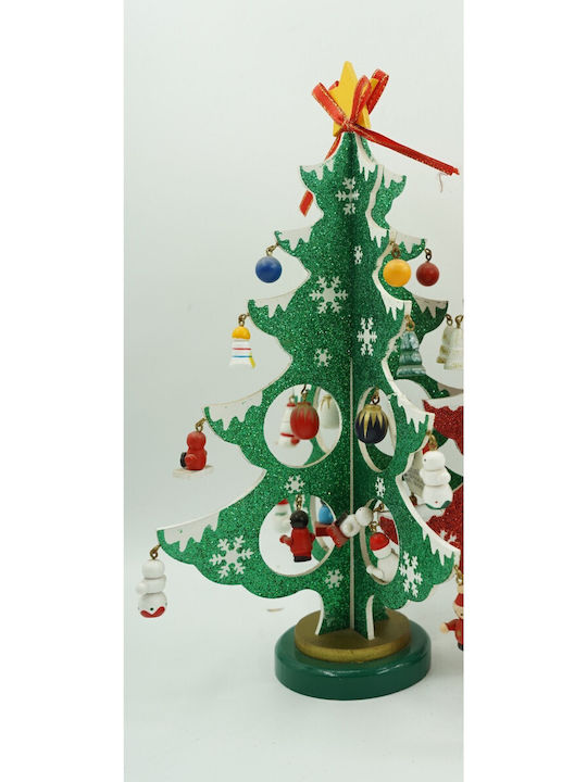 Arbore De Crăciun Verde Alb 8 Compartimente Ornamente 18,5 Cm X 33 Cm Lemn Alista Home