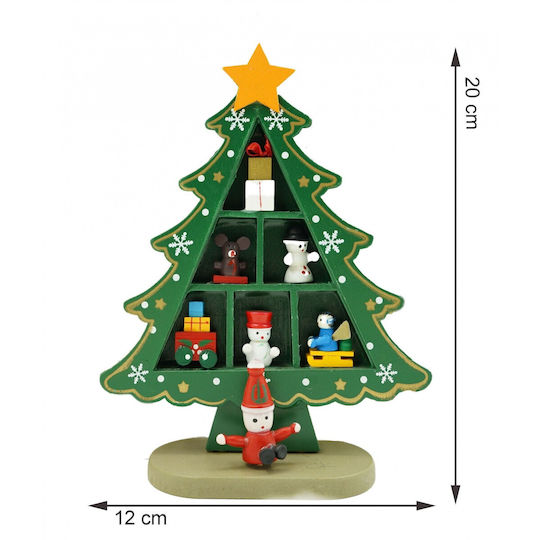 Arbore Decorativ De Crăciun Verde 3 Rânduri Ornamente 12 Cm X 18 Cm Lemn Alista Home