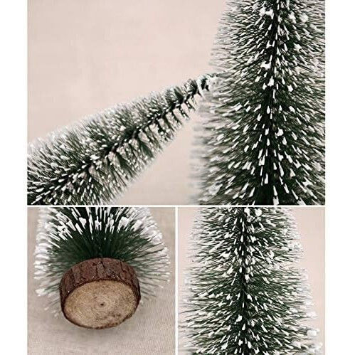 Ornament De Masă Cu Brad Artificial Pe Suport Din Lemn Înălțime 20 Cm Argintiu