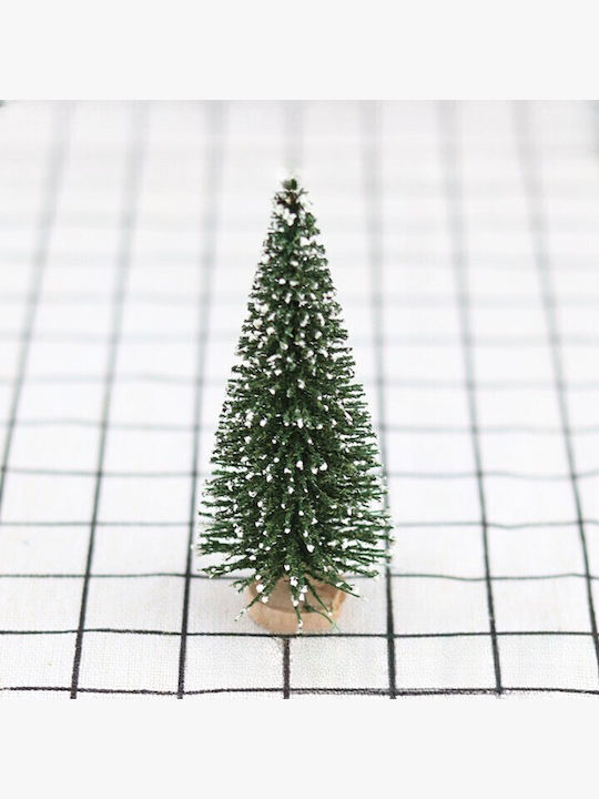 Artificial Christmas Tree Table Ornament On Wooden Stand 20 Cm Height Snowy Green