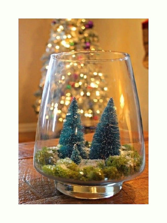 Artificial Christmas Tree Table Ornament On Wooden Stand 20 Cm Height Snowy Green