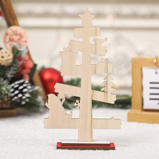 Christmas Wooden Decoration Flippy Table Inscribed We Wish You A Merry Christmas Christmas Tree Design 21.5x12.2x4 Cm Multicolor
