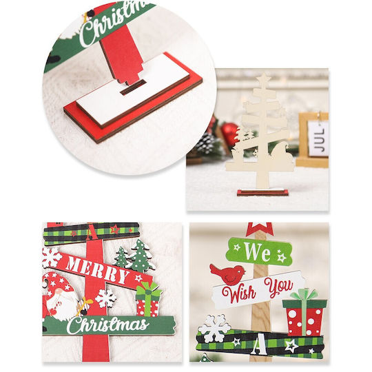 Christmas Wooden Decoration Flippy Table Inscribed We Wish You A Merry Christmas Christmas Tree Design 21.5x12.2x4 Cm Multicolor