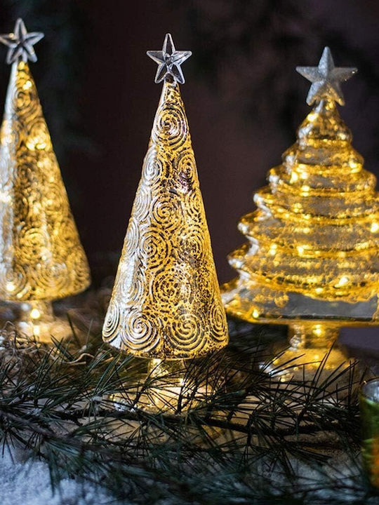 Arbore Decorativ De Crăciun Flippy Model Stea Sticlă Cu Lumină 3 Baterii Aa 22 X 9 Cm Auriu