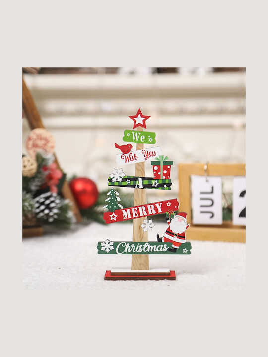 Decorațiune Din Lemn De Crăciun Flippy Masă Inscripționată Vă Dorim Un Crăciun Fericit Design Brad De Crăciun 21,5x12,2x4 Cm Multicolor