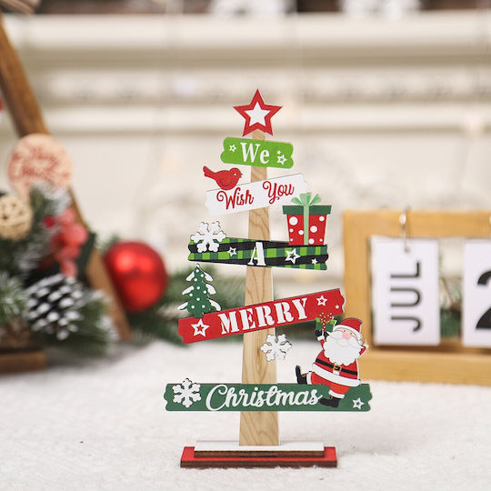 Christmas Wooden Decoration Flippy Table Inscribed We Wish You A Merry Christmas Christmas Tree Design 21.5x12.2x4 Cm Multicolor
